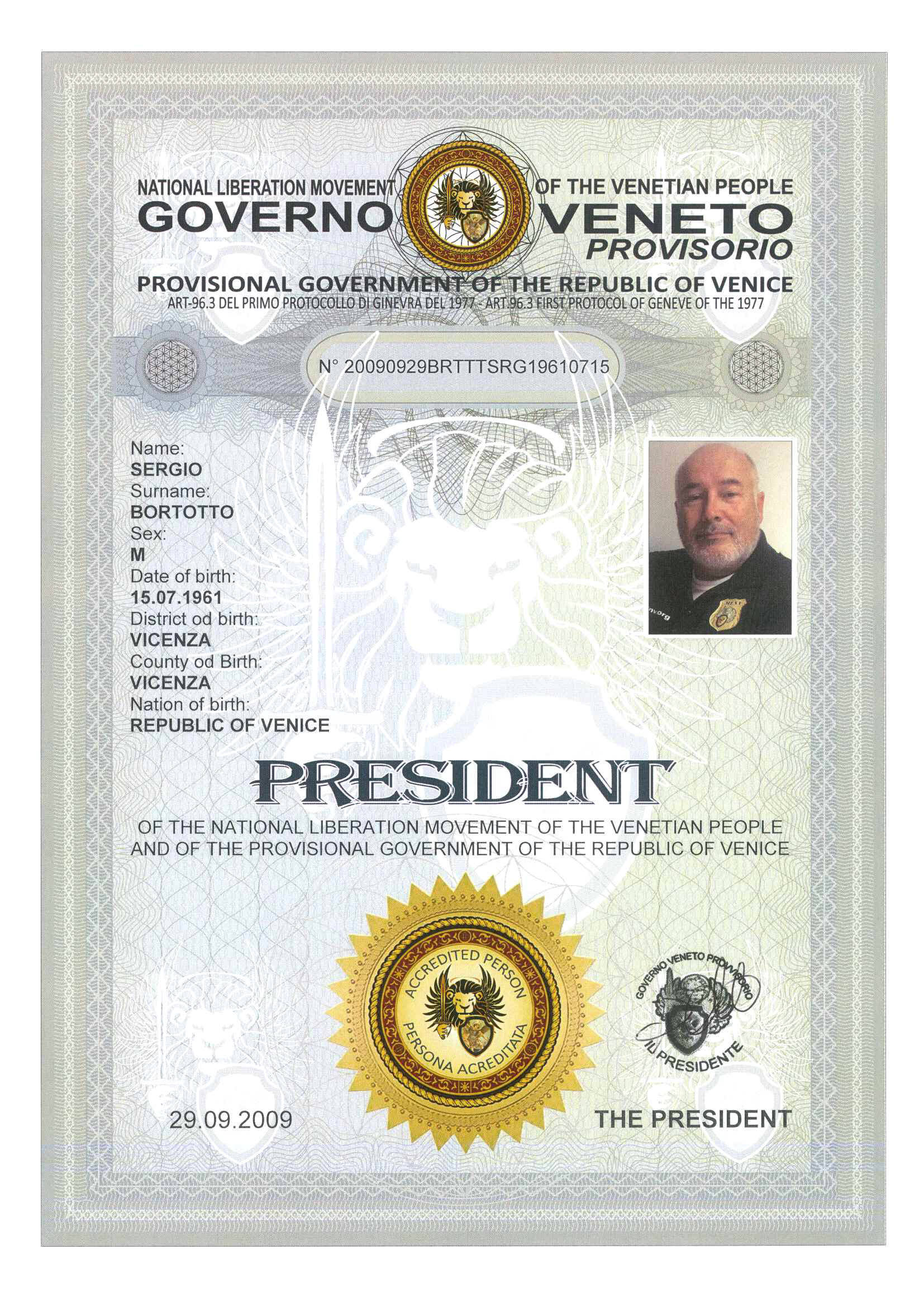 2009.09.29 - MLNV-GVP - CERTIFICATE - SERGIO BORTOTTO - 2