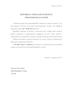 2015.08.25 - DONECK - MINISTERO ESTERI - NOTA DIPLOMATICA A GVP - TRADUZIONE UFFICIOSA