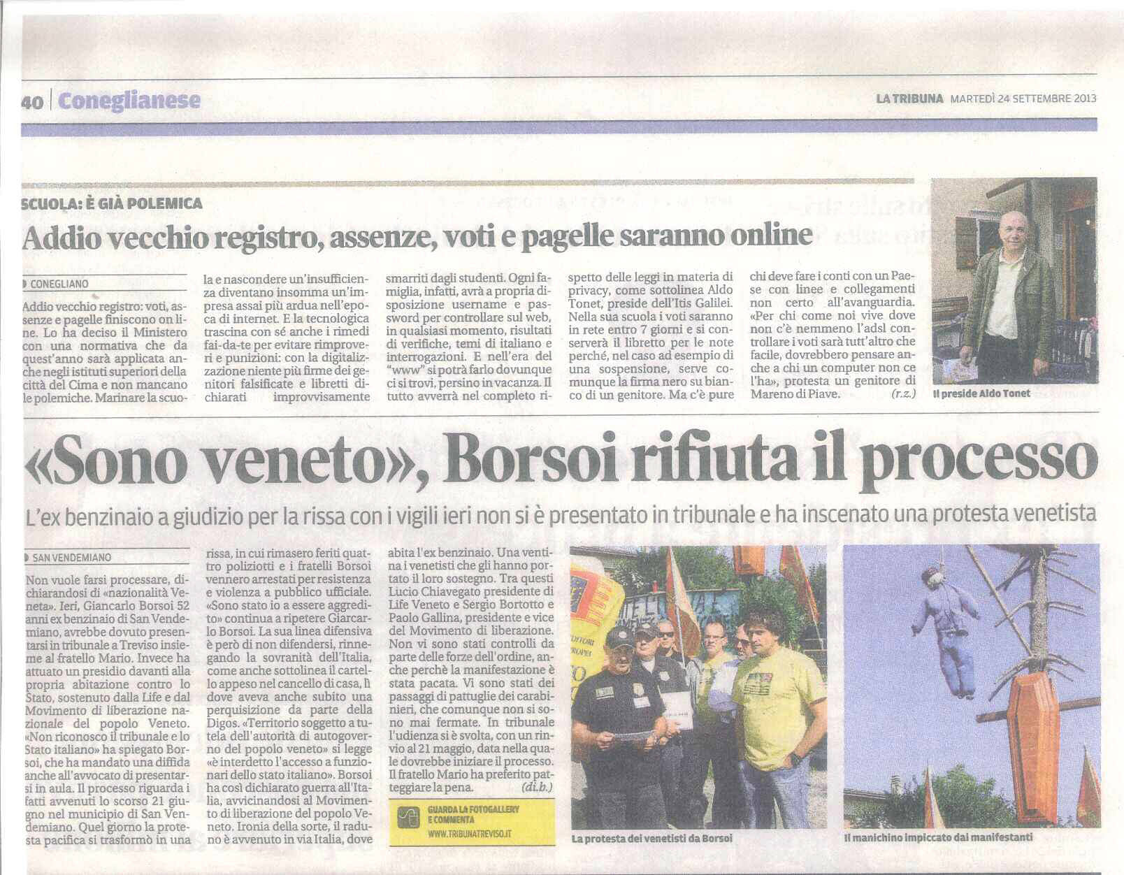 2013.09.24 - LA TRIBUNA - PAG.40 - ARTICOLO - SONO VENETO, BORSOI RIFIUTA IL PROCESSO